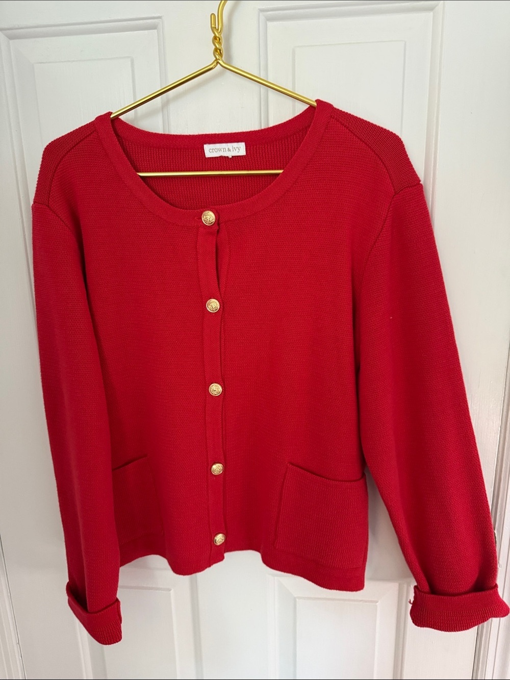 Crown & ivy Red Knit Button-Front Cardigan - Heavier Weight